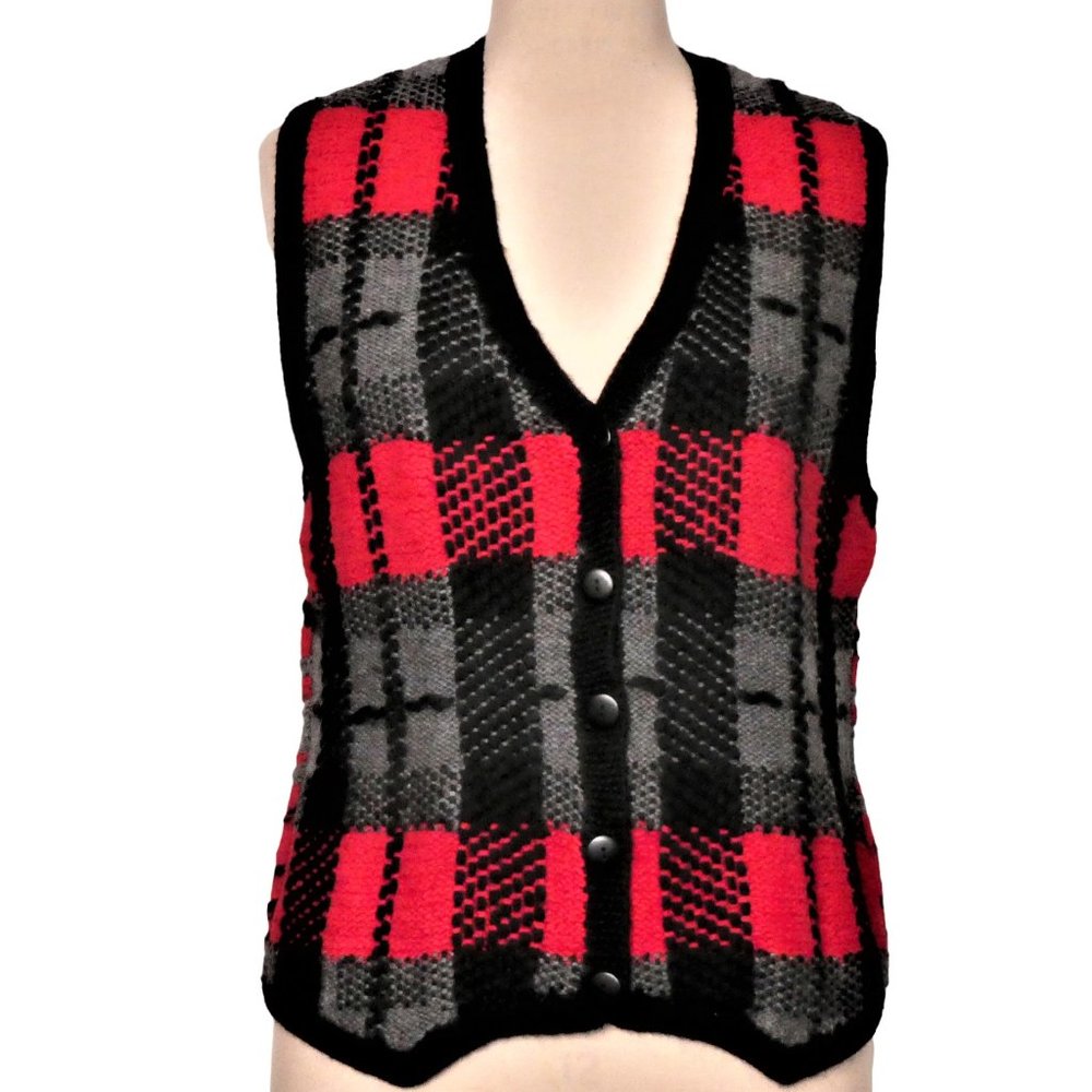 Vintage Hand Made Multi Color Wool Blend Knit Vest Size M